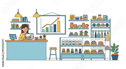 Small Business Owner Woman Showing Growth Chart in Shop Interior