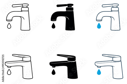 Water faucet icons symbolizing conservation usage plumbing hygiene sustainability and environmental awareness graphics