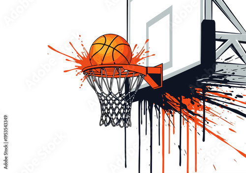 Dynamic Basketball Hoop Splash Illustration - A Vector Graphic for Sports Enthusiasts
