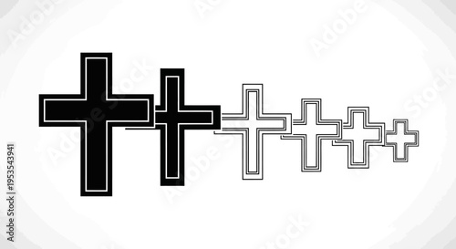 Row of Christian Crosses in Gradual Transition from Solid to Outline.