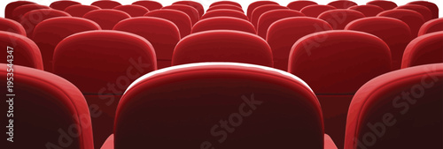 Rows of empty red theater seats 