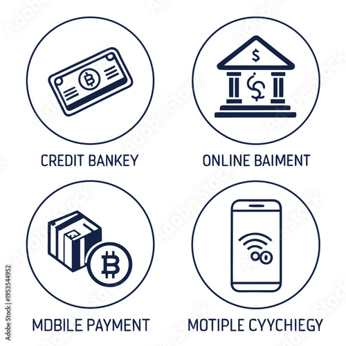 Four icons for finance and payment methods