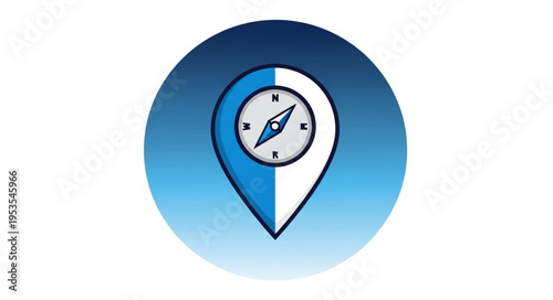 Compass Navigation Icon Inside Location Pin on Gradient Background.
