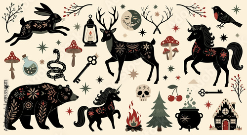 Mystical Forest Creatures and Magical Elements Collection.