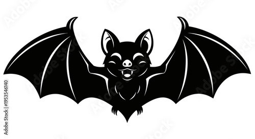 Black Bat Flying with Open Wings Vector Illustration.