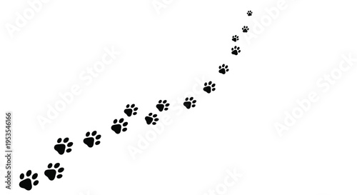 Black paw prints creating a curved path on a white background.