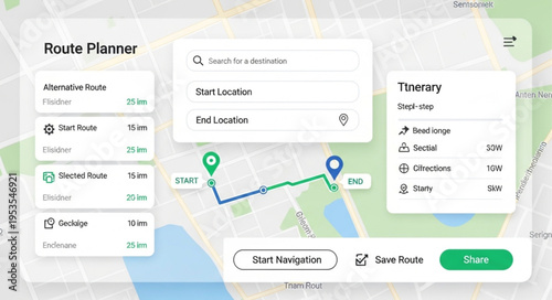 Route Planner Interface with Map and Navigation Details.