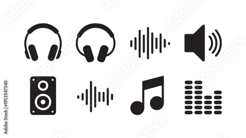 Black silhouette audio set white headphones