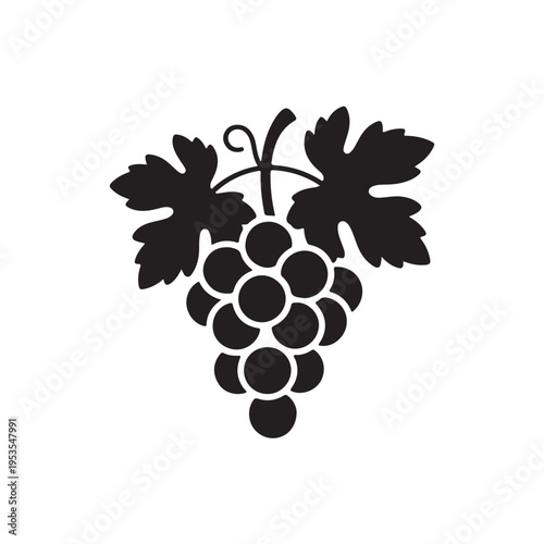 Black silhouette grape cluster with leaves grapes leaf