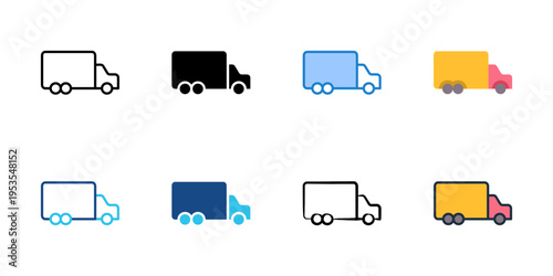 Truck icons set multiple style collection. Editable stroke 
