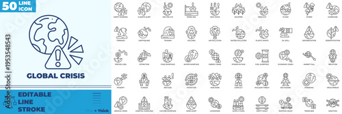 Global Crisis Line Editable Icons set