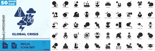 Global Crisis Solid Editable Icons set