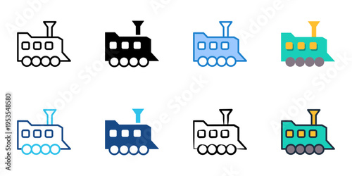 Train icons set multiple style collection. Editable stroke 
