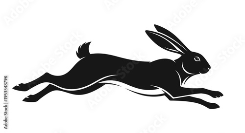 Dynamic black silhouette of a running hare, capturing its swift movement and elegant form.