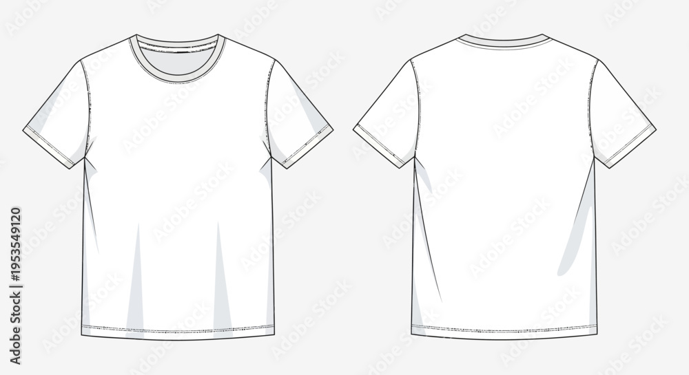 Naklejka premium Minimalist T-Shirt Mockup Vector Illustration with Dashed Stitching Details
