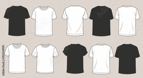 Blank T-shirt Mockup Vector Illustration. Men's and Women's Plain Short Sleeve Tee Apparel Template Front Back View.
