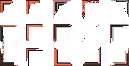 Geometric corner designs collection red black accents vector illustration