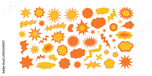 Orange and yellow comic book style explosion and lightning bolt on white comic book explosion white background