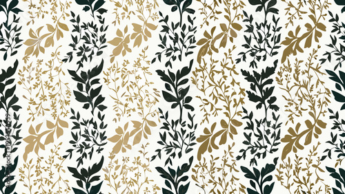 Elegant floral pattern with black gold and white botanical elements