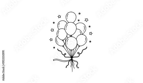 Minimal Balloons with Stars and Ribbons Vector Illustration for Party and Celebration Graphics