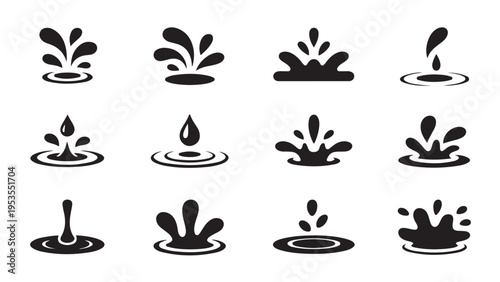 Collection of black water and liquid silhouettes drops