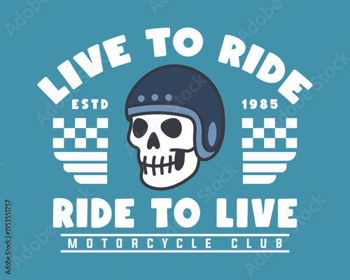 Retro Rider Skull Badge Custom Mechanic Patch Illustration