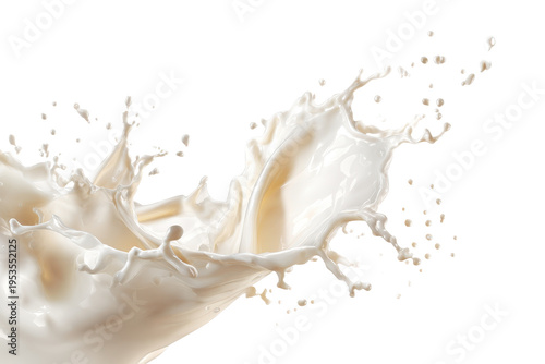 Milk splash on a white background with droplets and waves formed by the liquid
