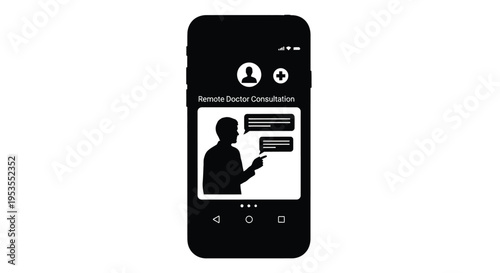 Vector illustration of a smartphone displaying a remote doctor consultation app, highlighting virtual telehealth communication design.