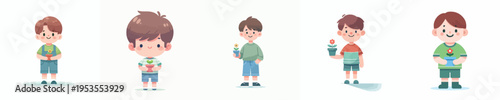 vector of a little boy standing holding a small flower pot