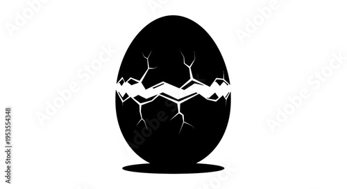 Cracked black egg silhouette with jagged lines breaking through.