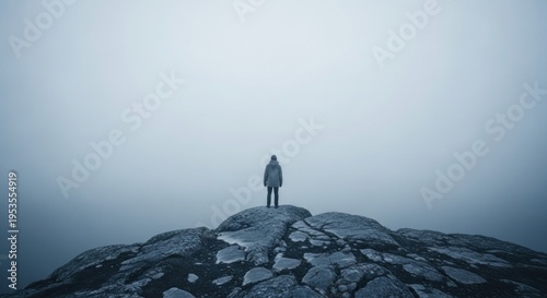 Solitary Figure Standing on a Rocky Outcrop