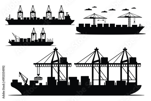 Cargo ships with cranes and containers on deck container ship