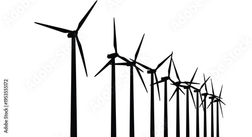 Modern vector graphic design of silhouetted wind turbines representing clean renewable energy solutions illustration