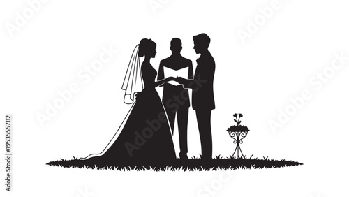 Silhouette of wedding couple exchanging vows with officiant 1