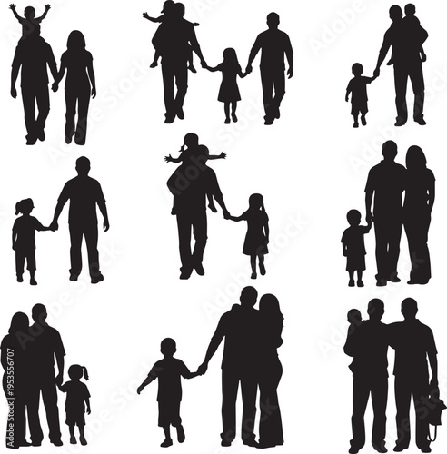 Silhouettes of families walking together, representing love, unity, and childhood memories