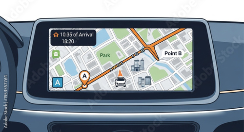 Car Navigation System Displaying Route on Screen.