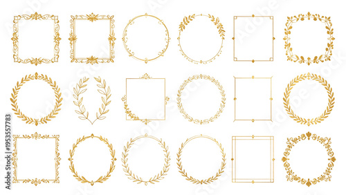 Ornamental Vintage Gold Border Frames Botanical Motif Vector