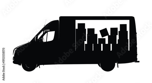 Silhouette vector graphic illustration of a delivery van silhouette filled with stacked boxes ready for transport