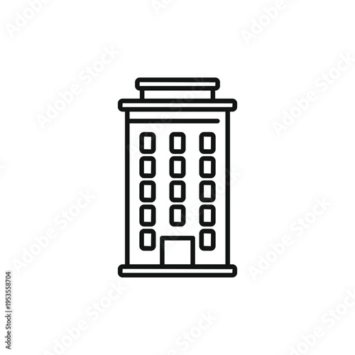 Simple Line Drawing of Tall Multi Story Building. Web icons in line style. Editable stroke