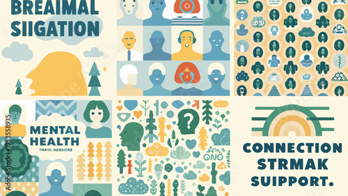 Colorful illustration depicting mental health connection and abstract human forms