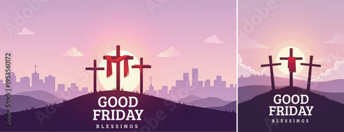 Dramatic Good friday with cross background, Good friday holy week background for banner and social meida template