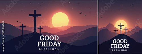 Dramatic Good friday with cross background, Good friday holy week background for banner and social meida template