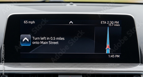 Car Navigation System Displaying Turn-by-Turn Directions on Main Street.