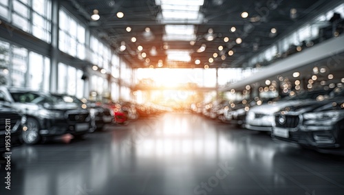 Modern Car Dealership Showroom with Rows of New Vehicles.
