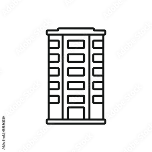 Tall Modern Skyscraper Building with Multiple Floors and Windows. Web icons in line style. Editable stroke