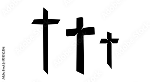 Three black crosses of varying sizes symbolizing faith and sacrifice.