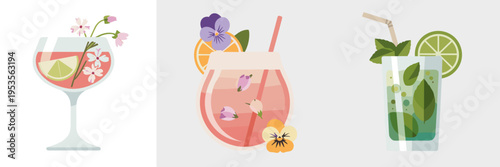 Elegant spring floral cocktail icon set – Perfect for upscale bar menus, wedding drink cards, or mixology branding.