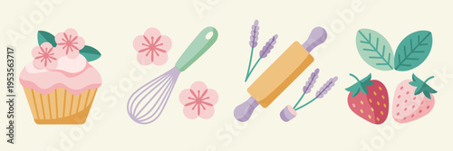 Cute spring baking icon collection – Perfect for kitchen decor.