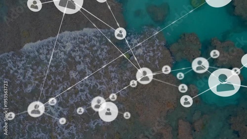 User-avatar network growing over reef after initial avatar spawn upper right, connecting tech hubs