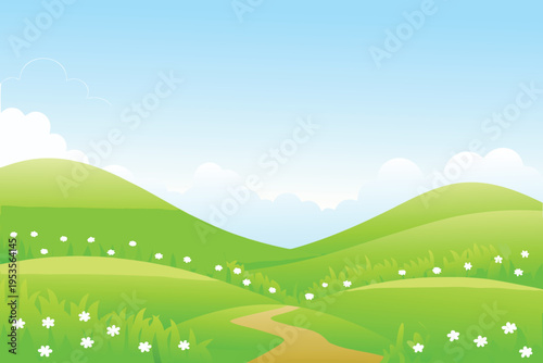 Serene landscape featuring rolling green hills and a winding path